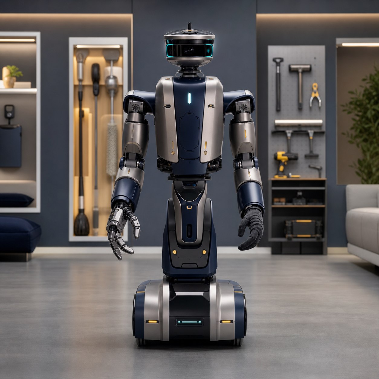 The Omni Bot in a premium robotics demo studio